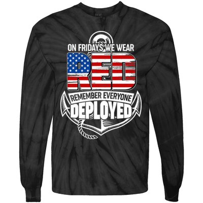 On Fridays We Wear RED Remember Everyone Deployed Tie-Dye Long Sleeve Shirt