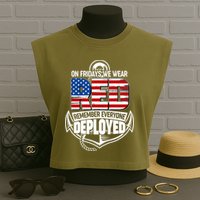 On Fridays We Wear RED Remember Everyone Deployed Garment-Dyed Women's Muscle Tee