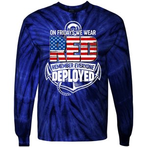 On Fridays We Wear RED Remember Everyone Deployed Tie-Dye Long Sleeve Shirt