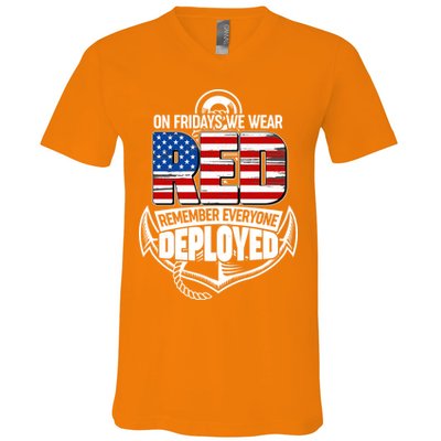 On Fridays We Wear RED Remember Everyone Deployed V-Neck T-Shirt