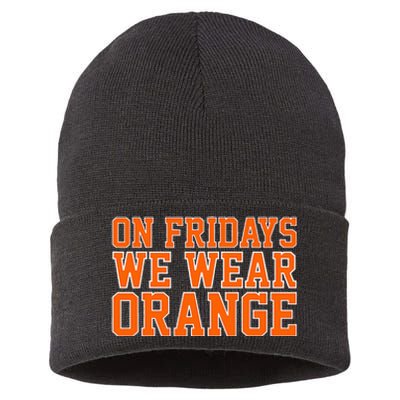 On Fridays We Wear Orange High School Football Team Pride Sustainable Knit Beanie