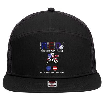 On Friday We Wear Red Military Support Troops Red Us Flag 7 Panel Mesh Trucker Snapback Hat