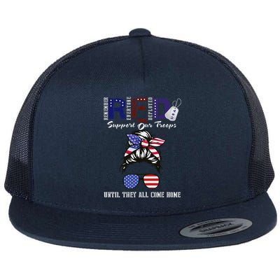 On Friday We Wear Red Military Support Troops Red Us Flag Flat Bill Trucker Hat