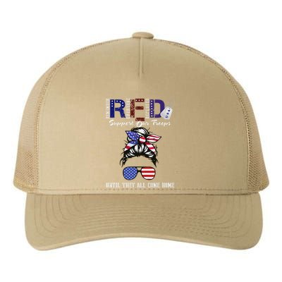 On Friday We Wear Red Military Support Troops Red Us Flag Yupoong Adult 5-Panel Trucker Hat