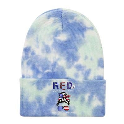 On Friday We Wear Red Military Support Troops Red Us Flag Tie Dye 12in Knit Beanie