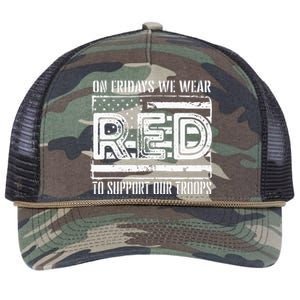 On Fridays We Wear Red To Support Our Troops Red Friday Retro Rope Trucker Hat Cap