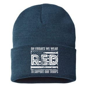 On Fridays We Wear Red To Support Our Troops Red Friday Sustainable Knit Beanie