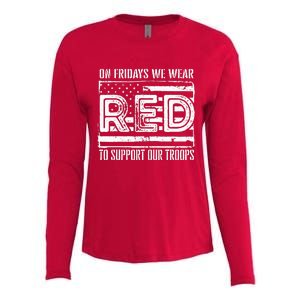 On Fridays We Wear Red To Support Our Troops Red Friday Womens Cotton Relaxed Long Sleeve T-Shirt