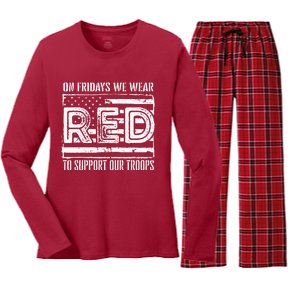 On Fridays We Wear Red To Support Our Troops Red Friday Women's Long Sleeve Flannel Pajama Set 