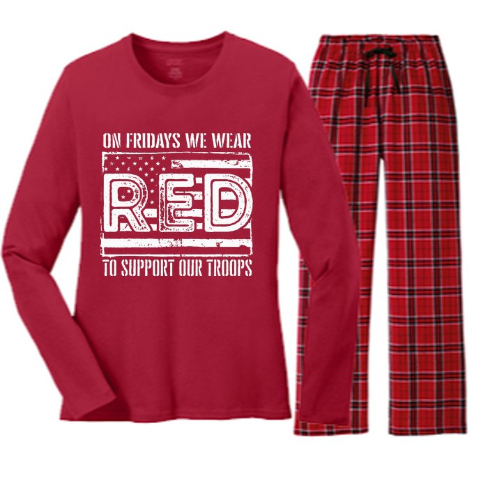 On Fridays We Wear Red To Support Our Troops Red Friday Women's Long Sleeve Flannel Pajama Set 