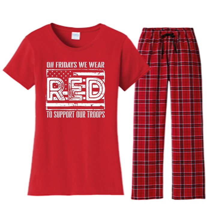 On Fridays We Wear Red To Support Our Troops Red Friday Women's Flannel Pajama Set