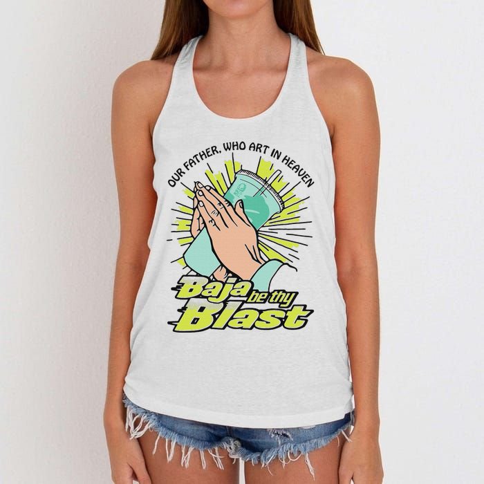 Our Father Who Art In Heaven Baja Be Thy Blast Women's Knotted Racerback Tank