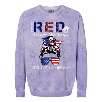 On Friday We Wear Red Military Support Troops Red US Flag Colorblast Crewneck Sweatshirt