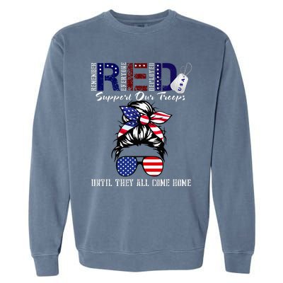 On Friday We Wear Red Military Support Troops Red US Flag Garment-Dyed Sweatshirt