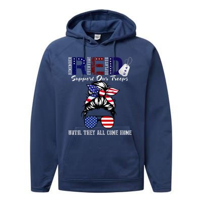 On Friday We Wear Red Military Support Troops Red US Flag Performance Fleece Hoodie