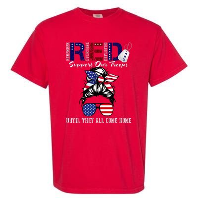 On Friday We Wear Red Military Support Troops Red US Flag Garment-Dyed Heavyweight T-Shirt