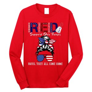 On Friday We Wear Red Military Support Troops Red US Flag Long Sleeve Shirt