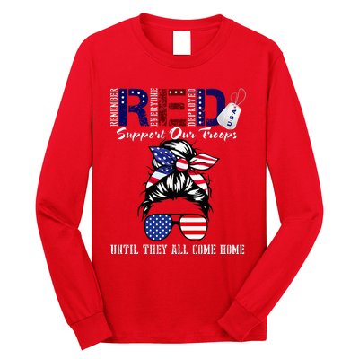 On Friday We Wear Red Military Support Troops Red US Flag Long Sleeve Shirt