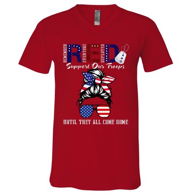 On Friday We Wear Red Military Support Troops Red US Flag V-Neck T-Shirt