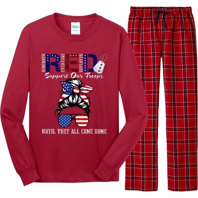 On Friday We Wear Red Military Support Troops Red US Flag Long Sleeve Pajama Set