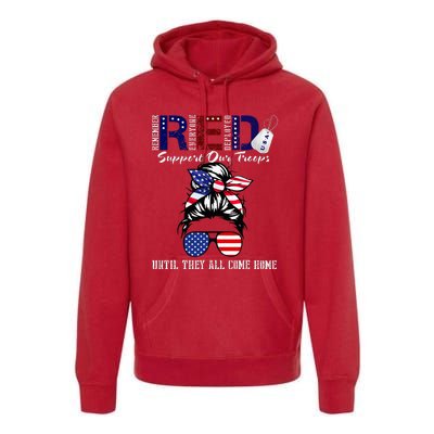 On Friday We Wear Red Military Support Troops Red US Flag Premium Hoodie