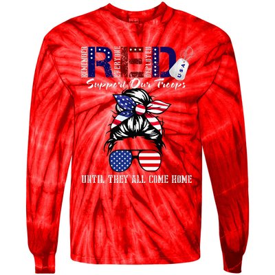 On Friday We Wear Red Military Support Troops Red US Flag Tie-Dye Long Sleeve Shirt