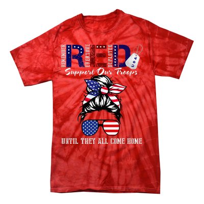 On Friday We Wear Red Military Support Troops Red US Flag Tie-Dye T-Shirt