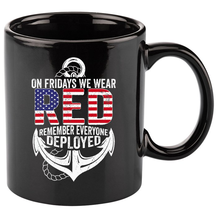 On Fridays We Wear Red Friday Navy Gift Distressed 11oz C Handle Ceramic Mug