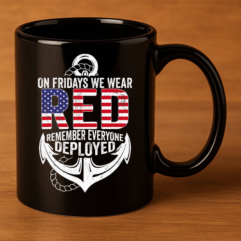 On Fridays We Wear Red Friday Navy Gift Distressed 11oz C Handle Ceramic Mug