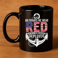 On Fridays We Wear Red Friday Navy Gift Distressed 11oz C Handle Ceramic Mug