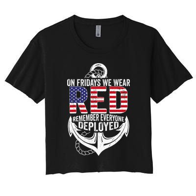 On Fridays We Wear Red Friday Navy Gift Distressed Crop Top