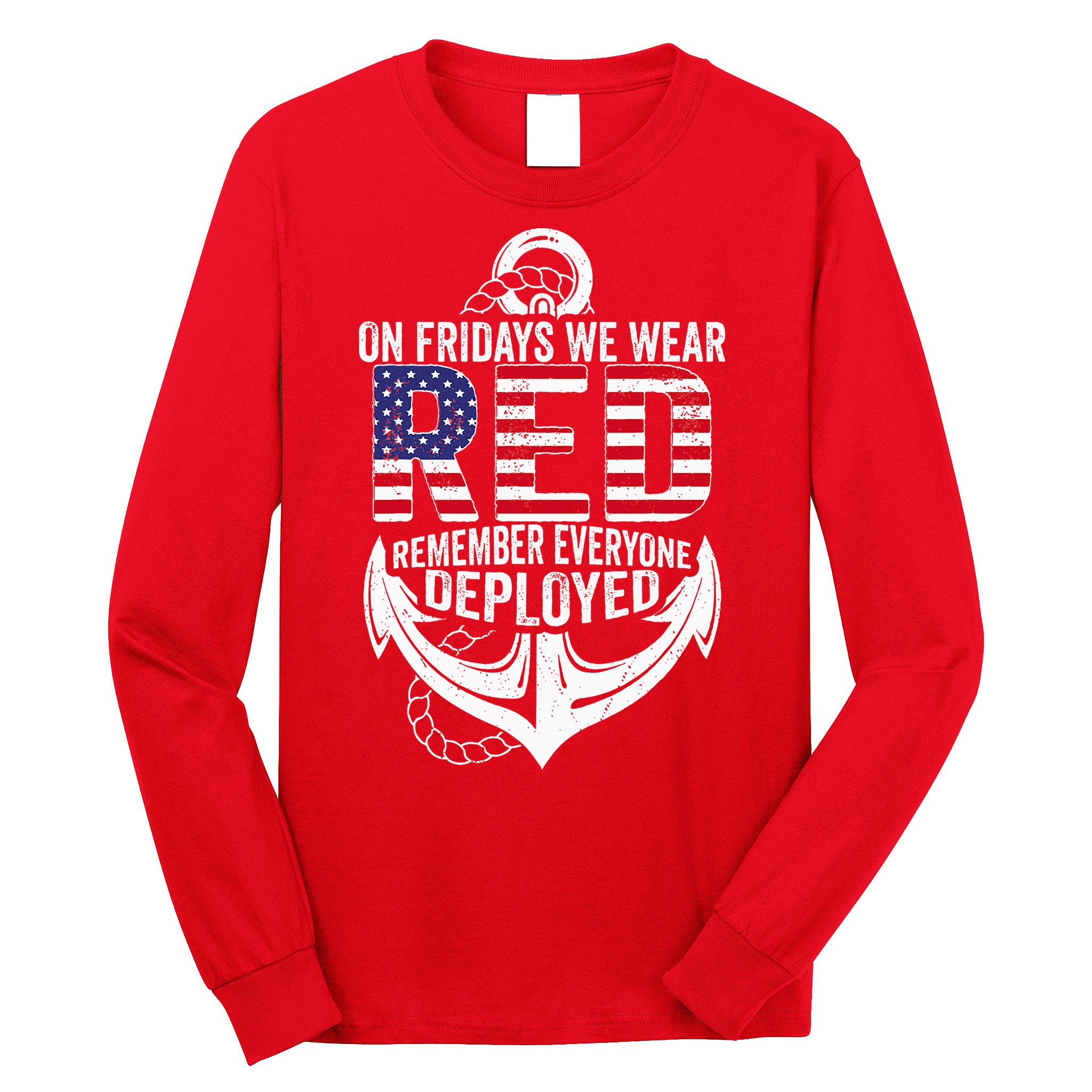 On Fridays We Wear Red Friday Navy Gift Distressed Long Sleeve Shirt