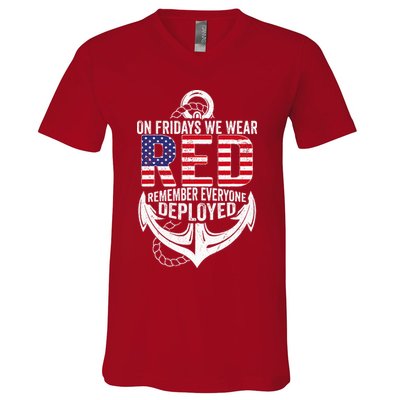 On Fridays We Wear Red Friday Navy Gift Distressed V-Neck T-Shirt
