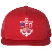 On Fridays We Wear Red Friday Navy Gift Distressed Flat Bill Trucker Hat