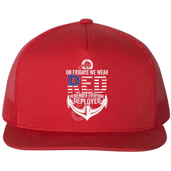 On Fridays We Wear Red Friday Navy Gift Distressed Flat Bill Trucker Hat