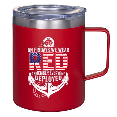 On Fridays We Wear Red Friday Navy Gift Distressed 12oz Stainless Steel Coffee Mug