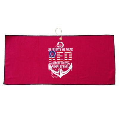 On Fridays We Wear Red Friday Navy Gift Distressed Large Microfiber Waffle Golf Towel