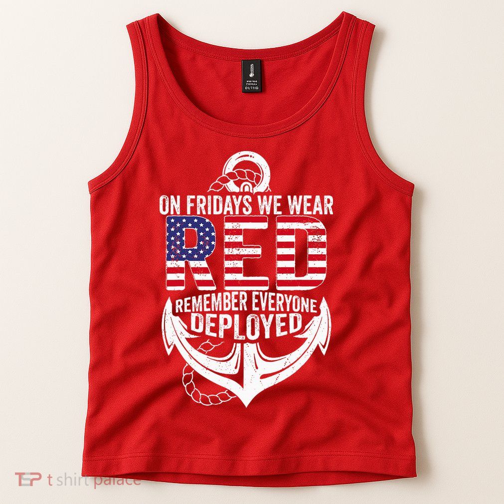 On Fridays We Wear Red Friday Navy Gift Distressed Tank Top