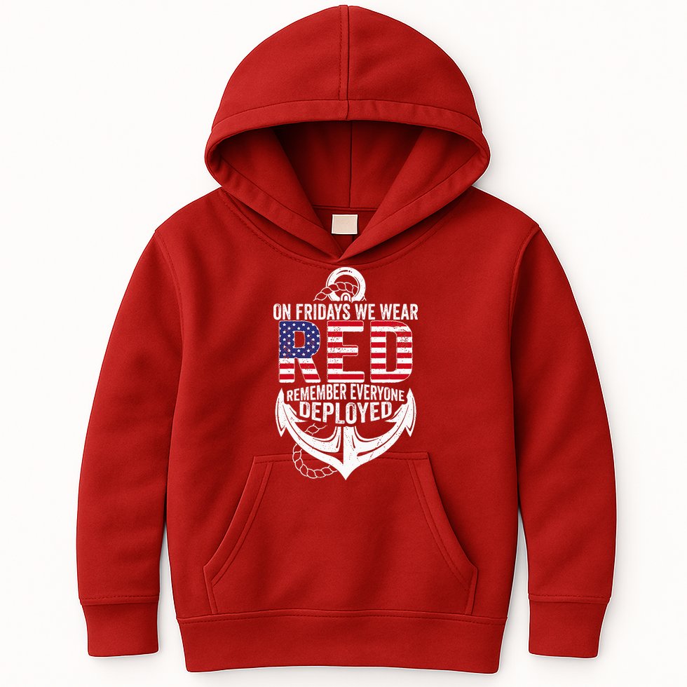 On Fridays We Wear Red Friday Navy Gift Distressed Kids Hoodie