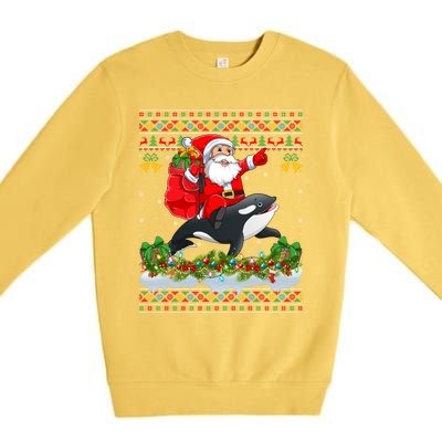 Orca Fish Xmas Pajama Ugly Santa Riding Orca Christmas Gift Premium Crewneck Sweatshirt