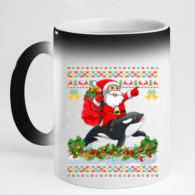 Orca Fish Xmas Pajama Ugly Santa Riding Orca Christmas Gift 11oz Black Color Changing Mug