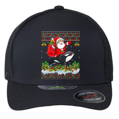 Orca Fish Xmas Pajama Ugly Santa Riding Orca Christmas Gift Flexfit Unipanel Trucker Cap