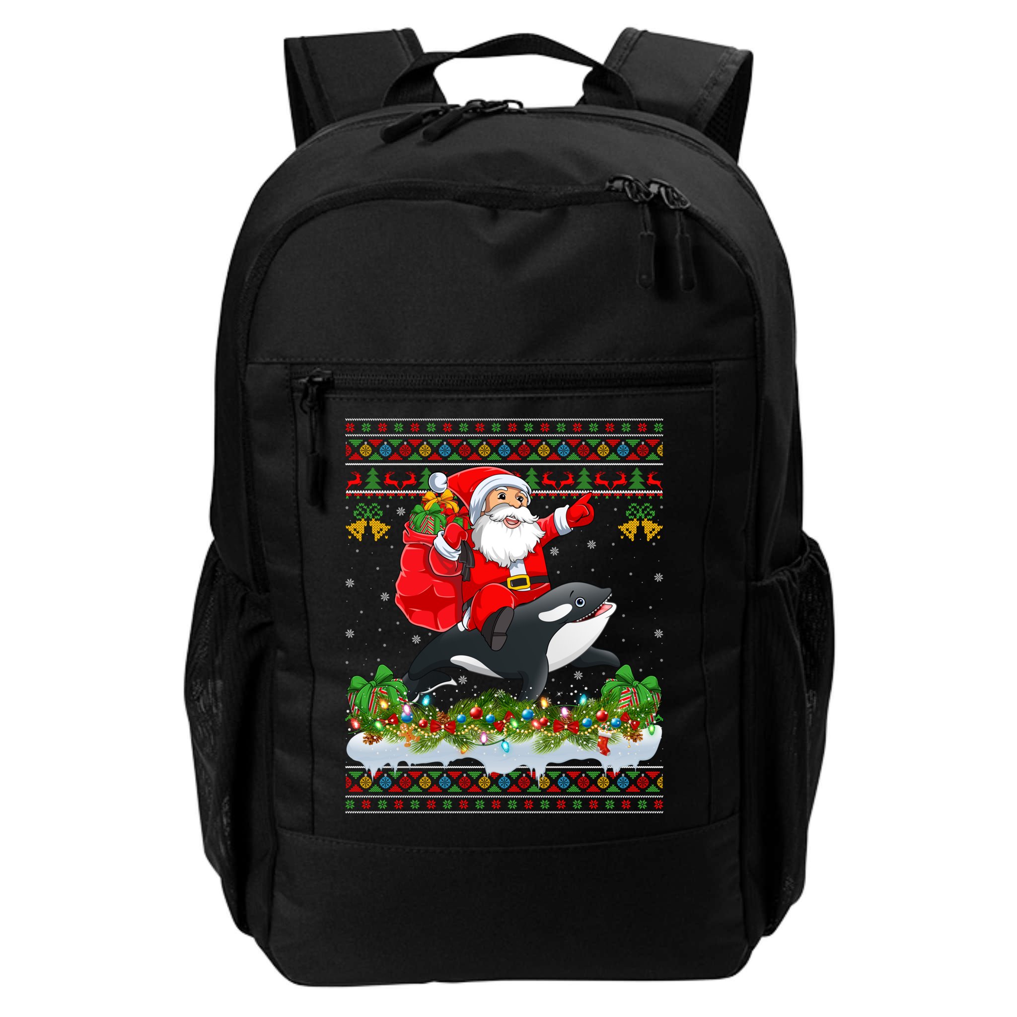 Orca Fish Xmas Pajama Ugly Santa Riding Orca Christmas Gift Backpack