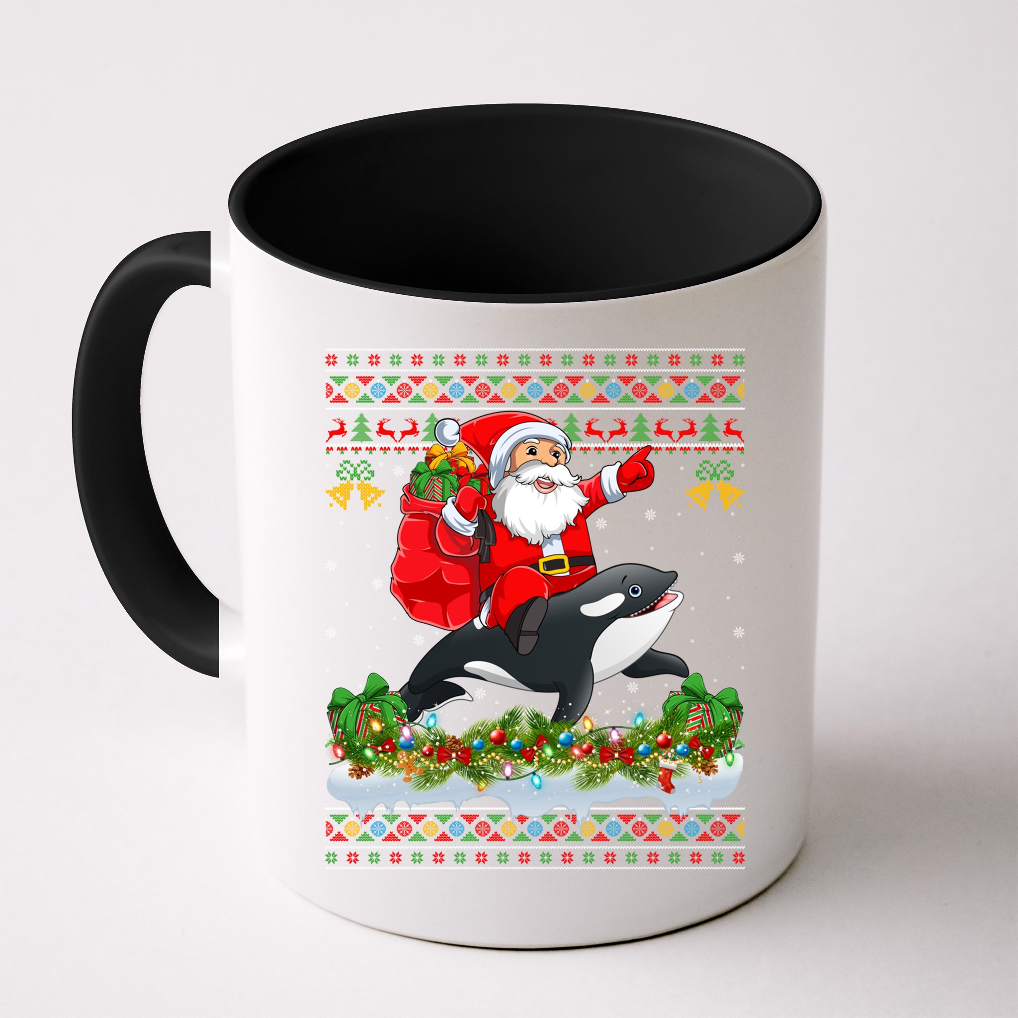 Orca Fish Xmas Pajama Ugly Santa Riding Orca Christmas Gift Mug