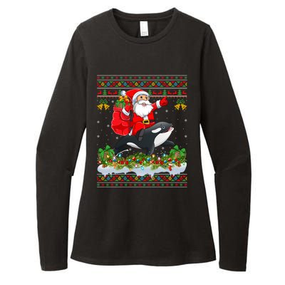 Orca Fish Xmas Pajama Ugly Santa Riding Orca Christmas Gift Womens CVC Long Sleeve Shirt