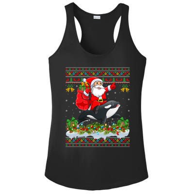 Orca Fish Xmas Pajama Ugly Santa Riding Orca Christmas Gift Ladies PosiCharge Competitor Racerback Tank