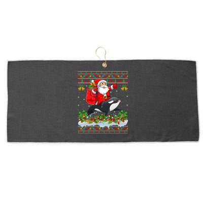 Orca Fish Xmas Pajama Ugly Santa Riding Orca Christmas Gift Large Microfiber Waffle Golf Towel