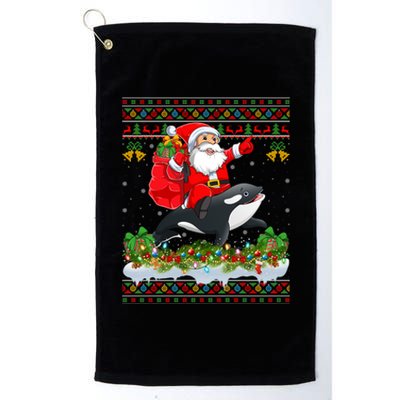 Orca Fish Xmas Pajama Ugly Santa Riding Orca Christmas Gift Platinum Collection Golf Towel