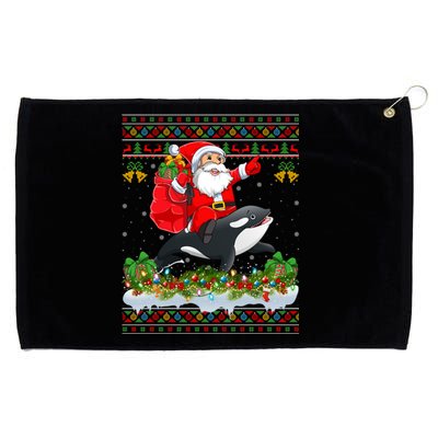 Orca Fish Xmas Pajama Ugly Santa Riding Orca Christmas Gift Grommeted Golf Towel