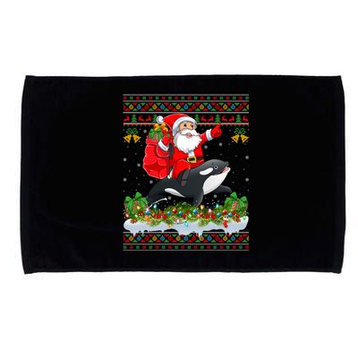 Orca Fish Xmas Pajama Ugly Santa Riding Orca Christmas Gift Microfiber Hand Towel